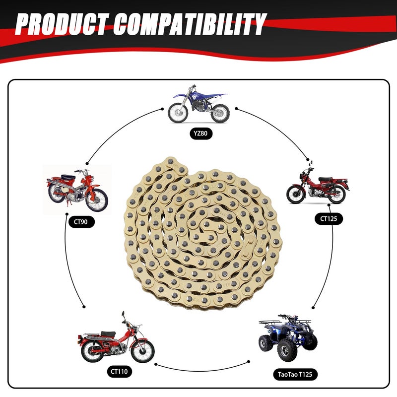 KAMIER 428 Drive Chain 102 Links Gold with Chain Breaker for 50cc 70cc 90cc 110cc 125cc CT90 CT110 TaoTao Coolster Vitacci Apollo Trailmaster Pit Dirt Bike 4 Wheeler ATV Quad Go Kart Heavy Duty Parts - Image 2